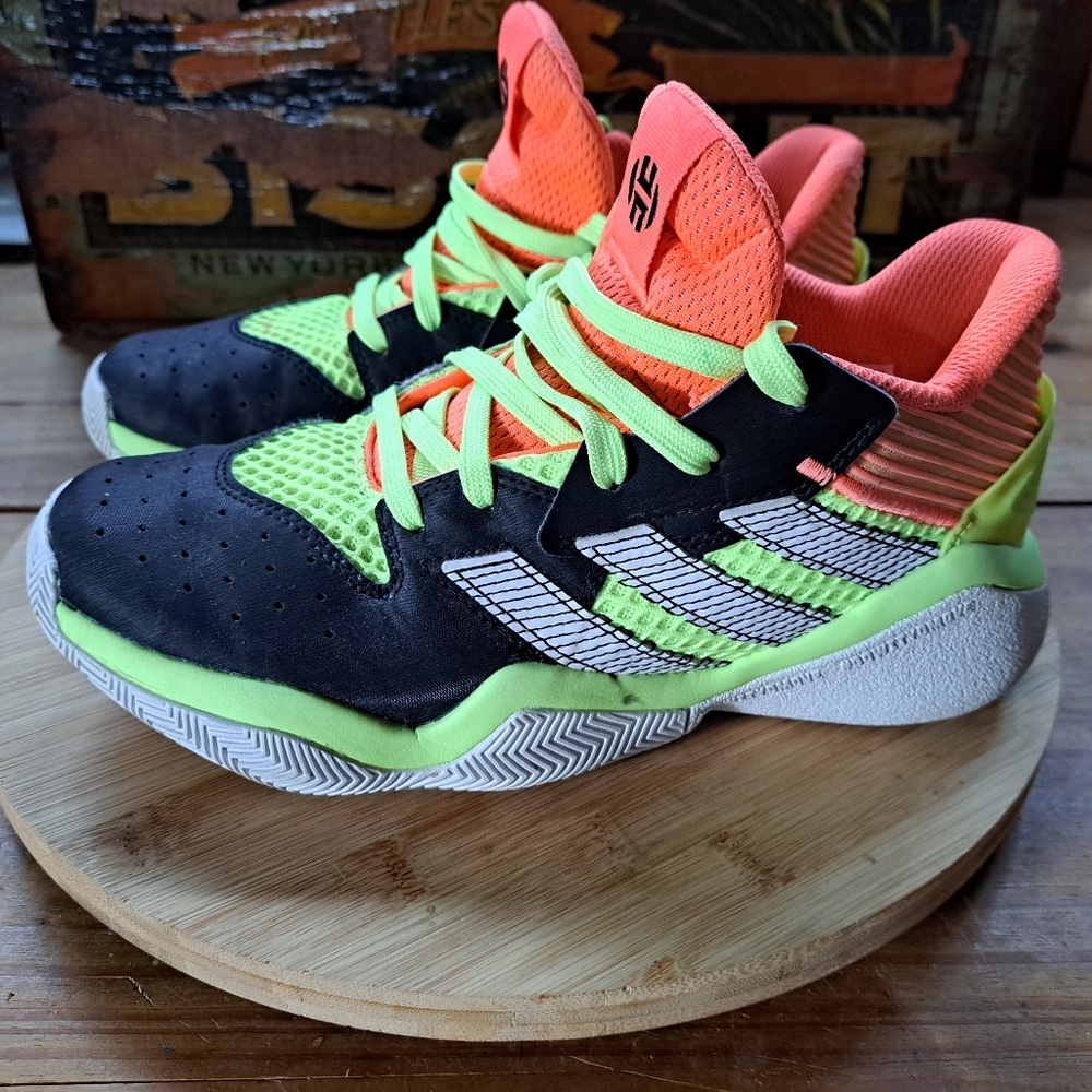 Adidas James Harden Basketball Sneakers Kids 5.5Y Neon Green Coral Shoes EH2769